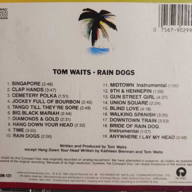 Rain Dogs - Tom Waits (CD) music collectible [Barcode 075679029928] - Main Image 3