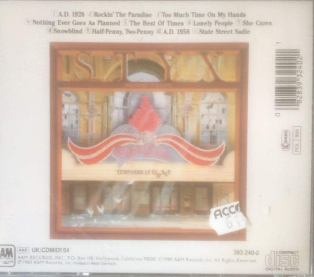 Paradise Theater - Styx (CD) music collectible [Barcode 082839324021] - Main Image 2