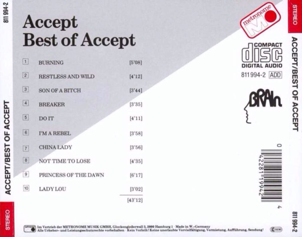Best Of Accept - Accept (CD - 43) music collectible [Barcode 042281199424] - Main Image 2