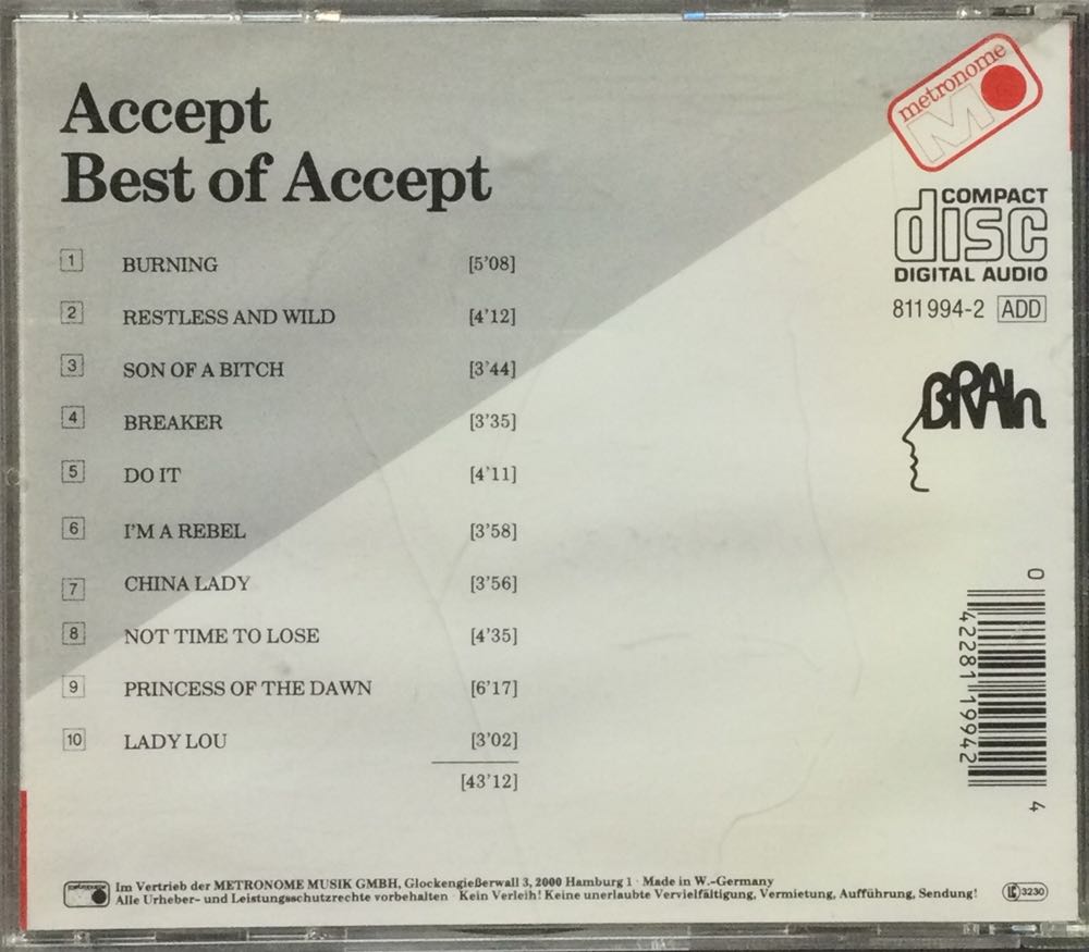 Best Of Accept - Accept (CD - 43) music collectible [Barcode 042281199424] - Main Image 3