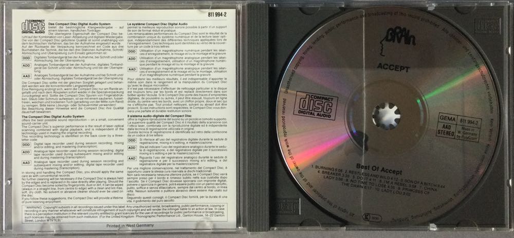 Best Of Accept - Accept (CD - 43) music collectible [Barcode 042281199424] - Main Image 4