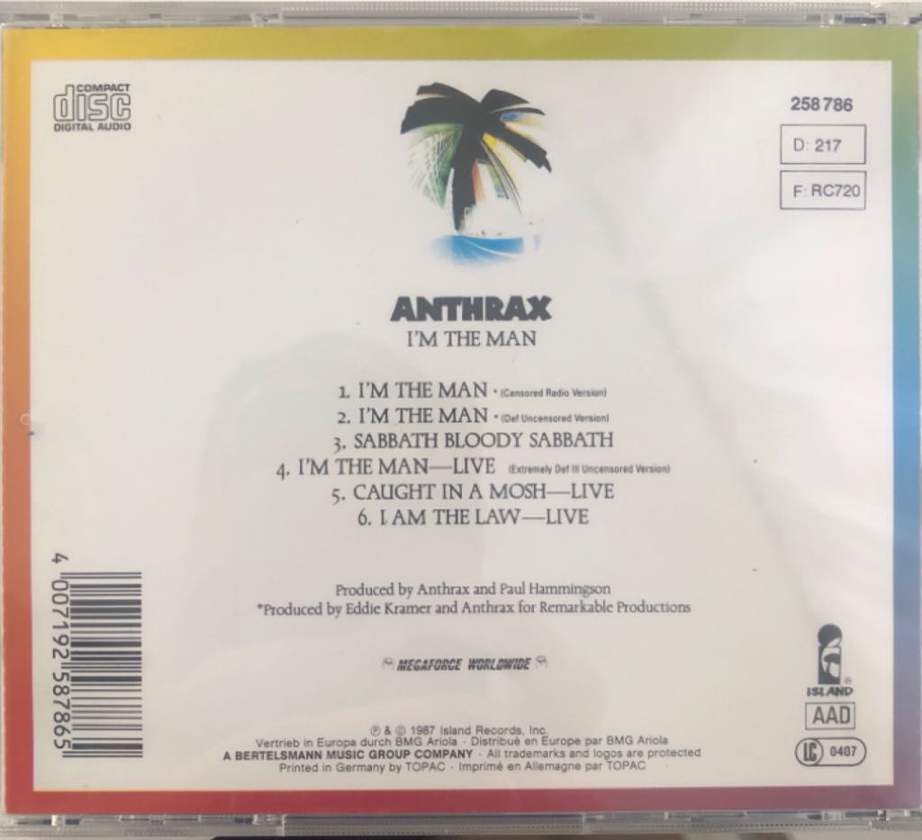 I’m The Man - Anthrax (CD) music collectible [Barcode 4007192587865] - Main Image 2