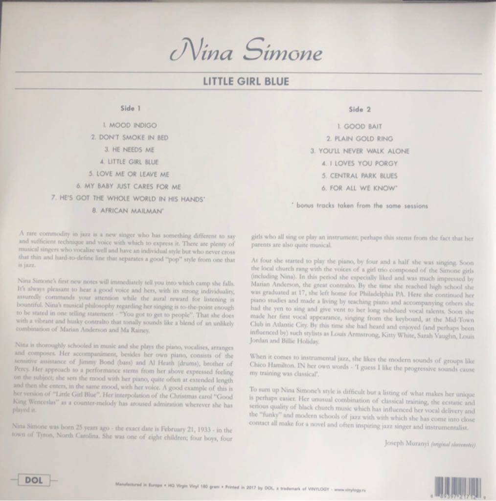 Little Girl Blue - Nina Simone (12”) music collectible [Barcode 030206154429] - Main Image 2