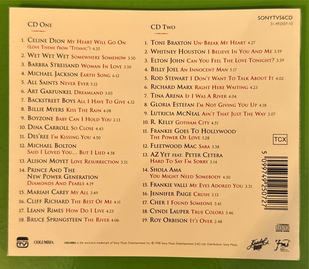 The All Time Greatest Love Songs - Volume III - LOVE - Artisti Vari (CD) music collectible [Barcode 5099749250727] - Main Image 2