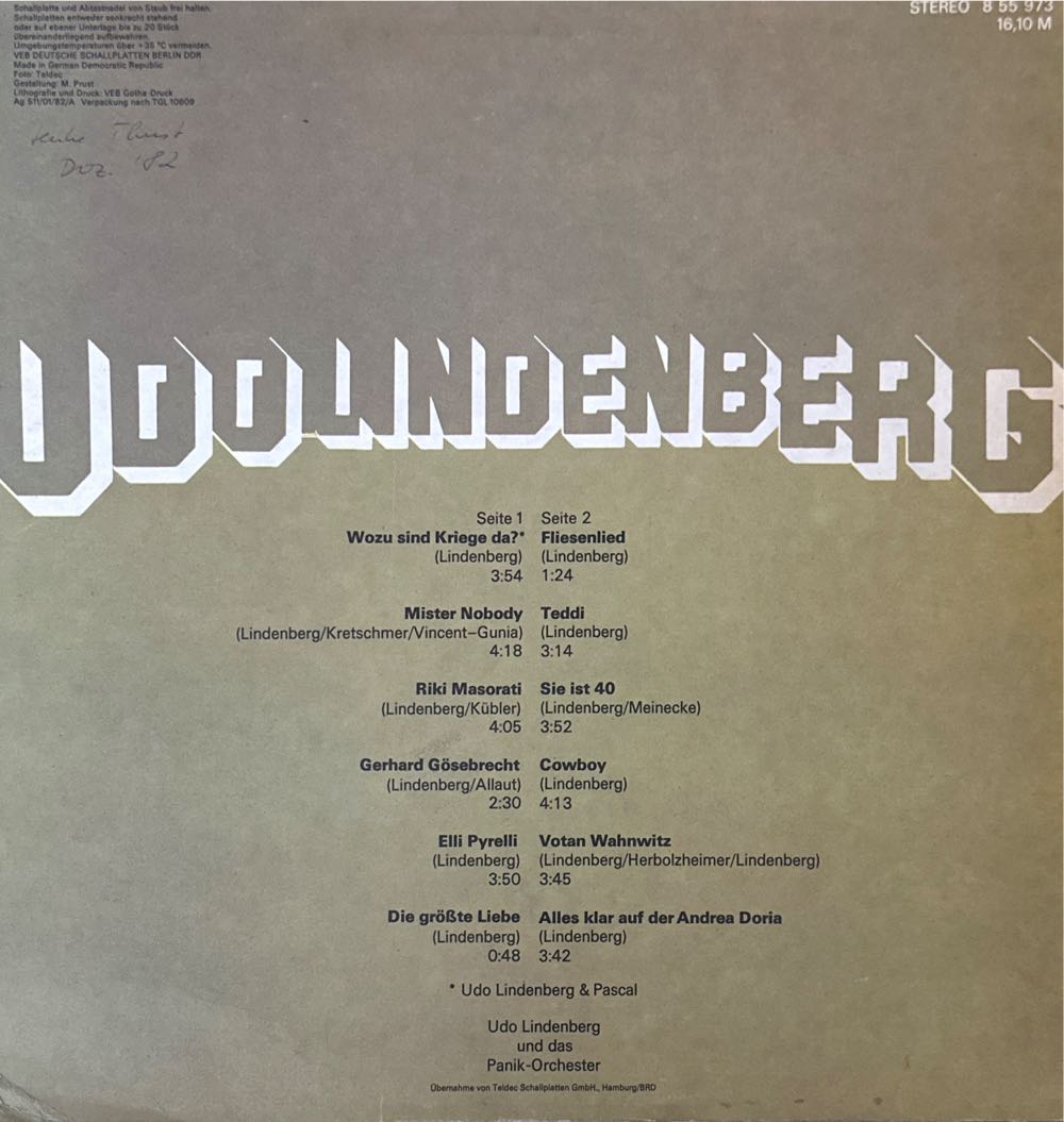 Udo Lindenberg - Udo Lindenberg (12”) music collectible - Main Image 2