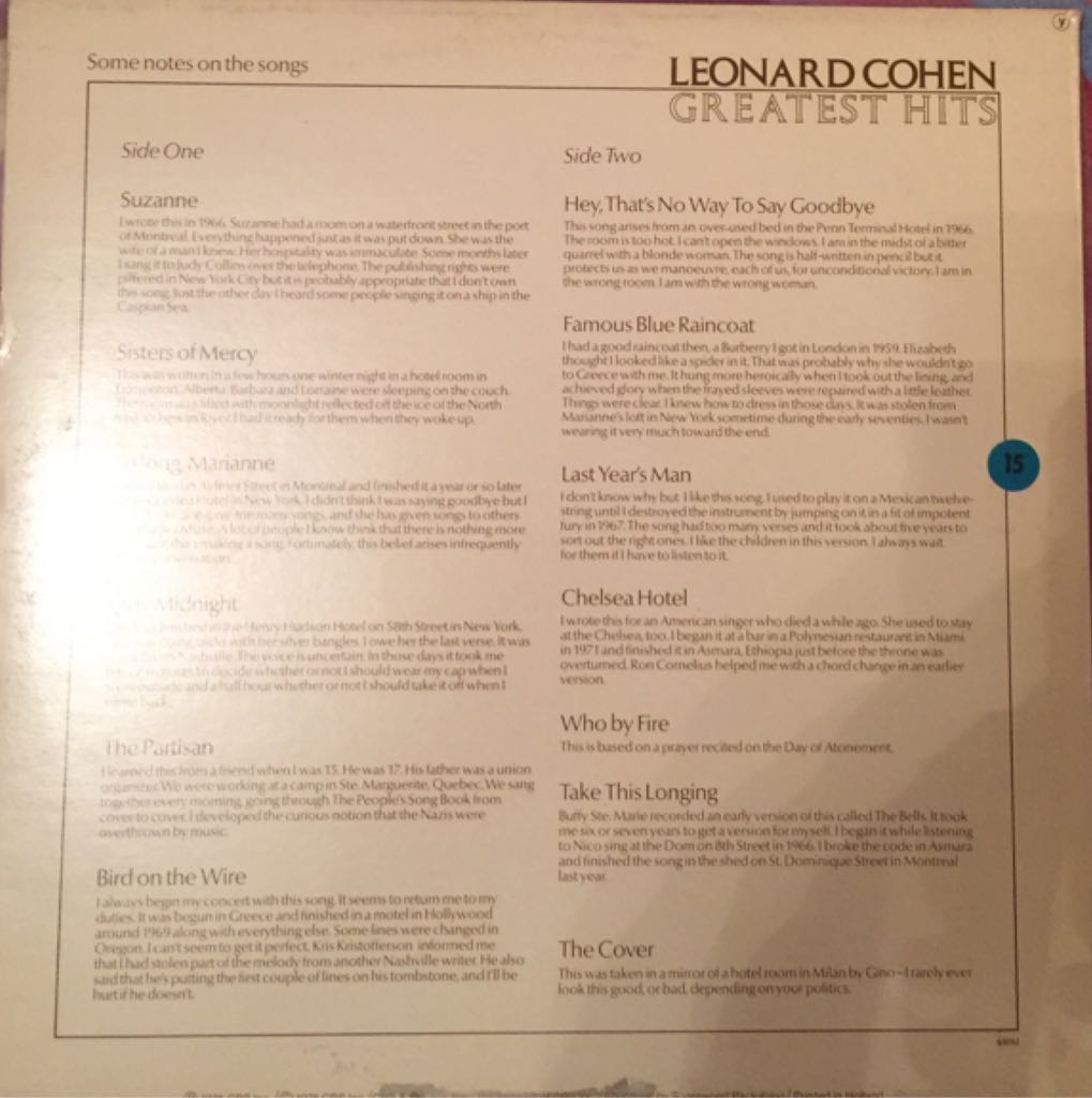 Greatest Hits - Leonard Cohen (12”) music collectible - Main Image 2