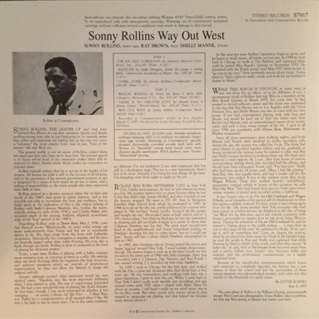 Way Out West - Sonny Rollins (12”) music collectible - Main Image 2