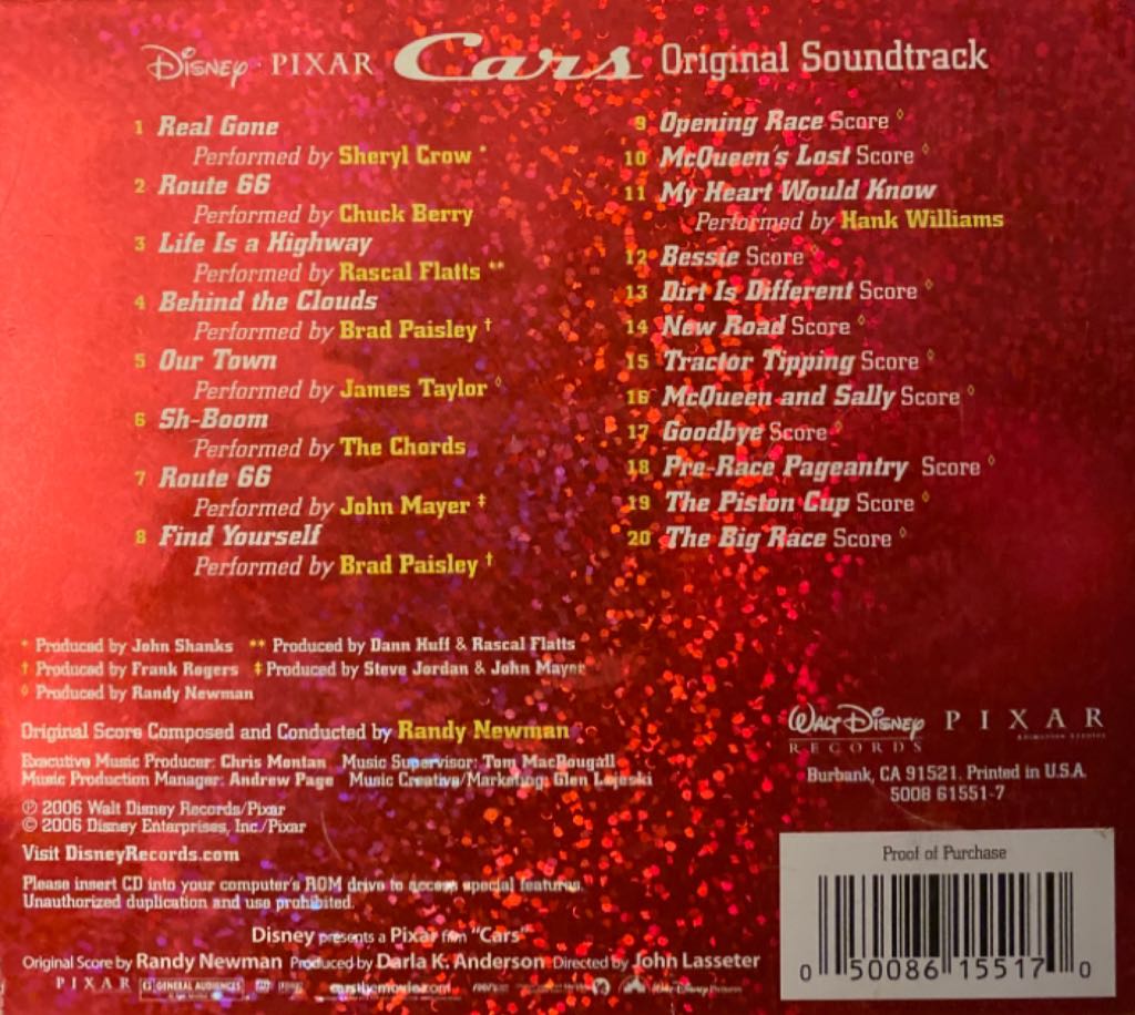 CARS (Disney Pixar) - Soundtrack (CD) music collectible [Barcode 050086155170] - Main Image 2