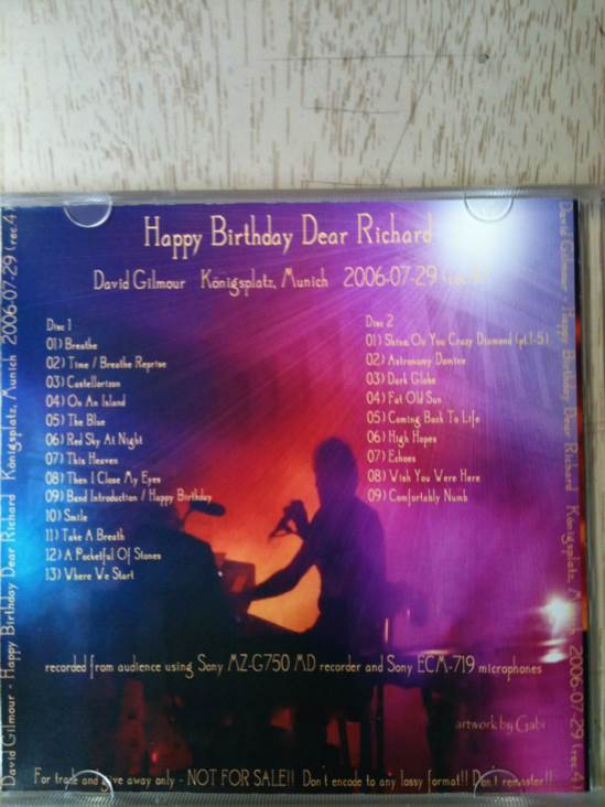 Happy Birthday Dear Richard - David Gilmour (CD) music collectible - Main Image 2