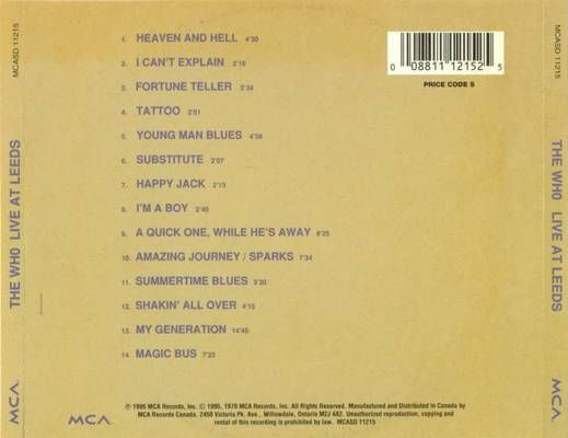 Live at Leeds - The Who (CD - 7708) music collectible [Barcode 731452716927] - Main Image 2