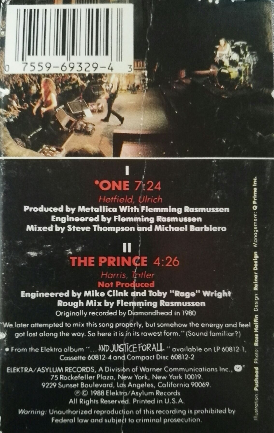 One (Single- US) - Metallica (Cassette) music collectible [Barcode 075596932943] - Main Image 2