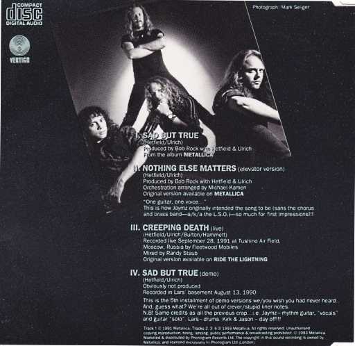 Sad But True Single - Metallica (CD - 20) music collectible [Barcode 042286494326] - Main Image 3