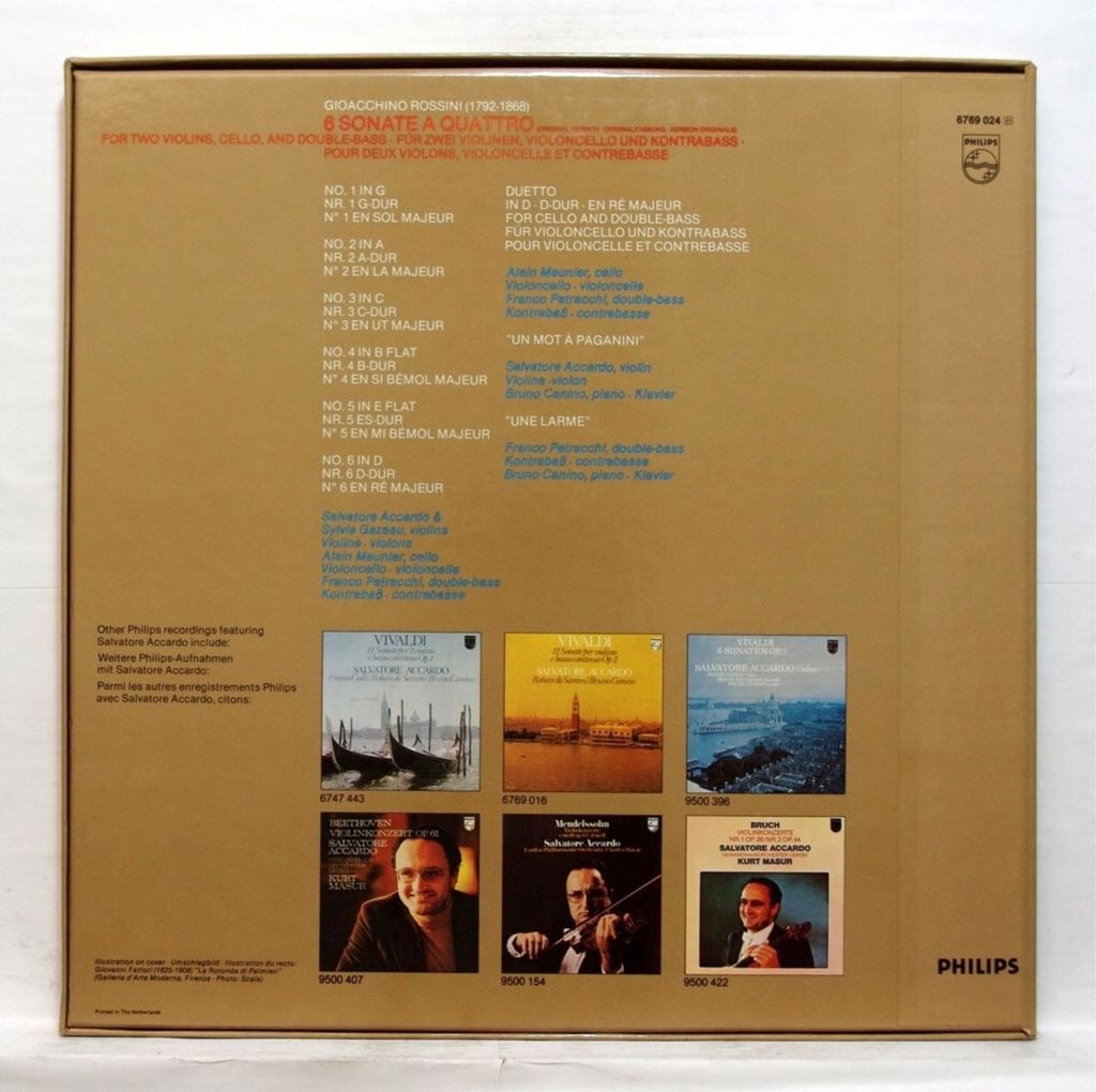 Rossini: 6 Sonate A Quattro - Rossini / Accardo, Salvatore & Gazeau, Sylvie(Violin) / Meunier, Alain(Cello) / Petracchi, Franco(Double Bass) / Canino, Bruno(piano) (12” - 110) music collectible [Barcode 4988011164415] - Main Image 2
