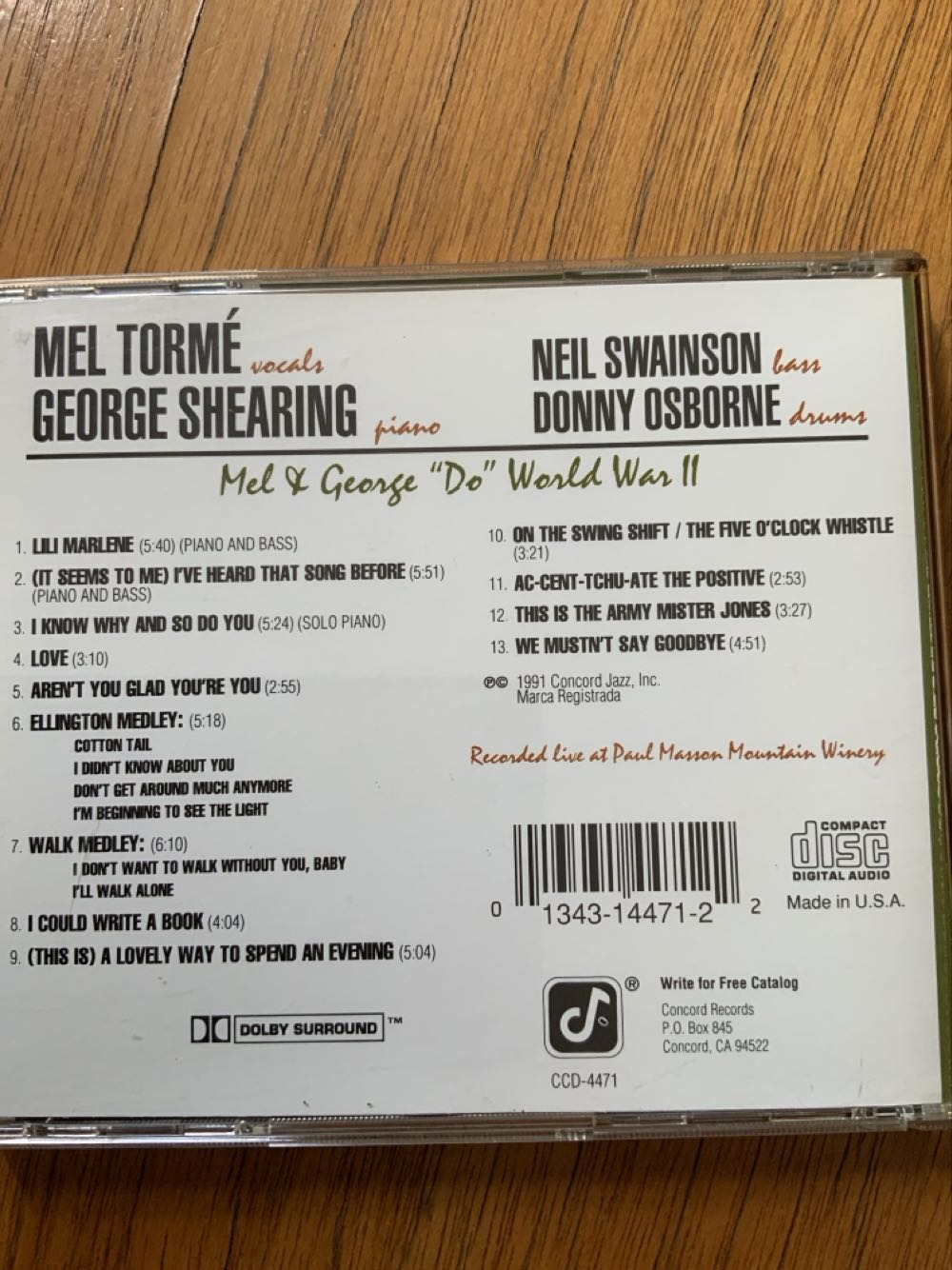 Do World War II - Mel Torme & George Shearing (CD) music collectible [Barcode 013431447122] - Main Image 2