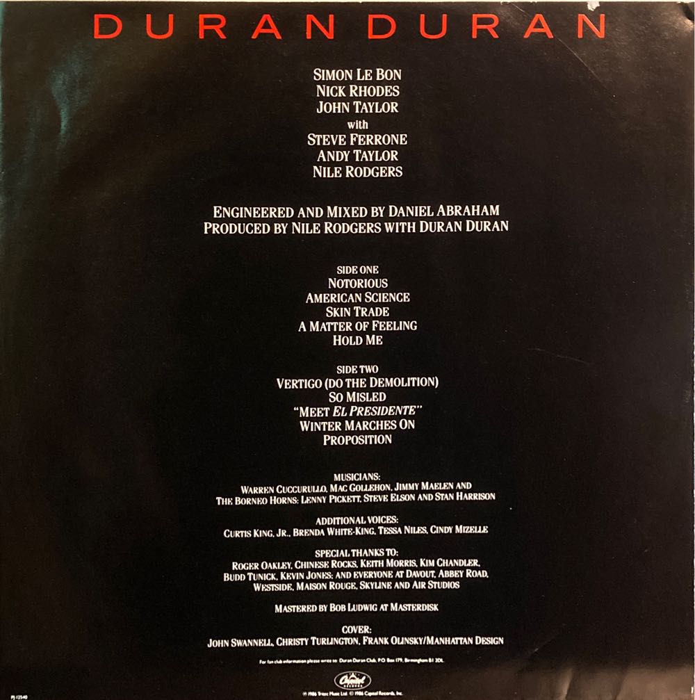 Notorious - Duran Duran (12” - 47) music collectible [Barcode 077771254017] - Main Image 4