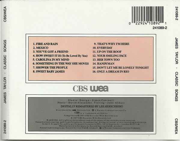 Classic Songs - Taylor, James (CD) music collectible [Barcode 022924108921] - Main Image 2