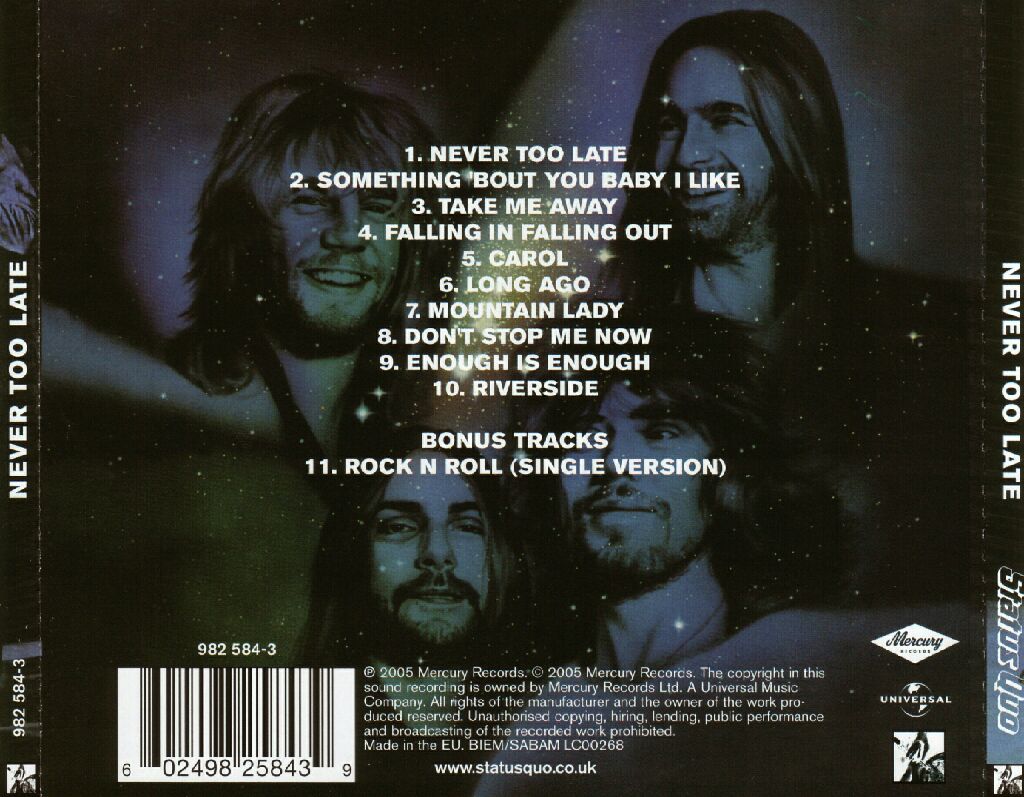 Never too late - Status Quo (CD) music collectible [Barcode 602498258439] - Main Image 2