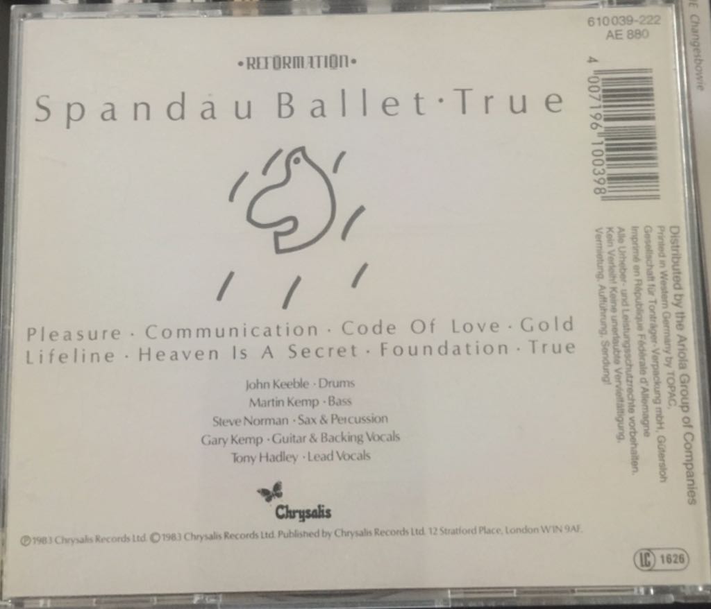 True - Spandau Ballet (12”) music collectible [Barcode 4007196100398] - Main Image 2