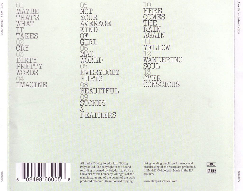 Introduction - Alex Parks (CD) music collectible [Barcode 602498660058] - Main Image 2