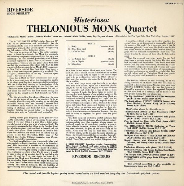 Misterioso - Monk, Thelonious Quartet (12” - 43:39) music collectible - Main Image 2