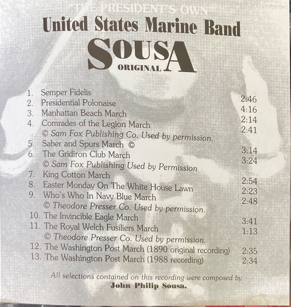 Sousa Original By USMC Band - Sousa, John Philip (CD) music collectible [Barcode 754422555845] - Main Image 4