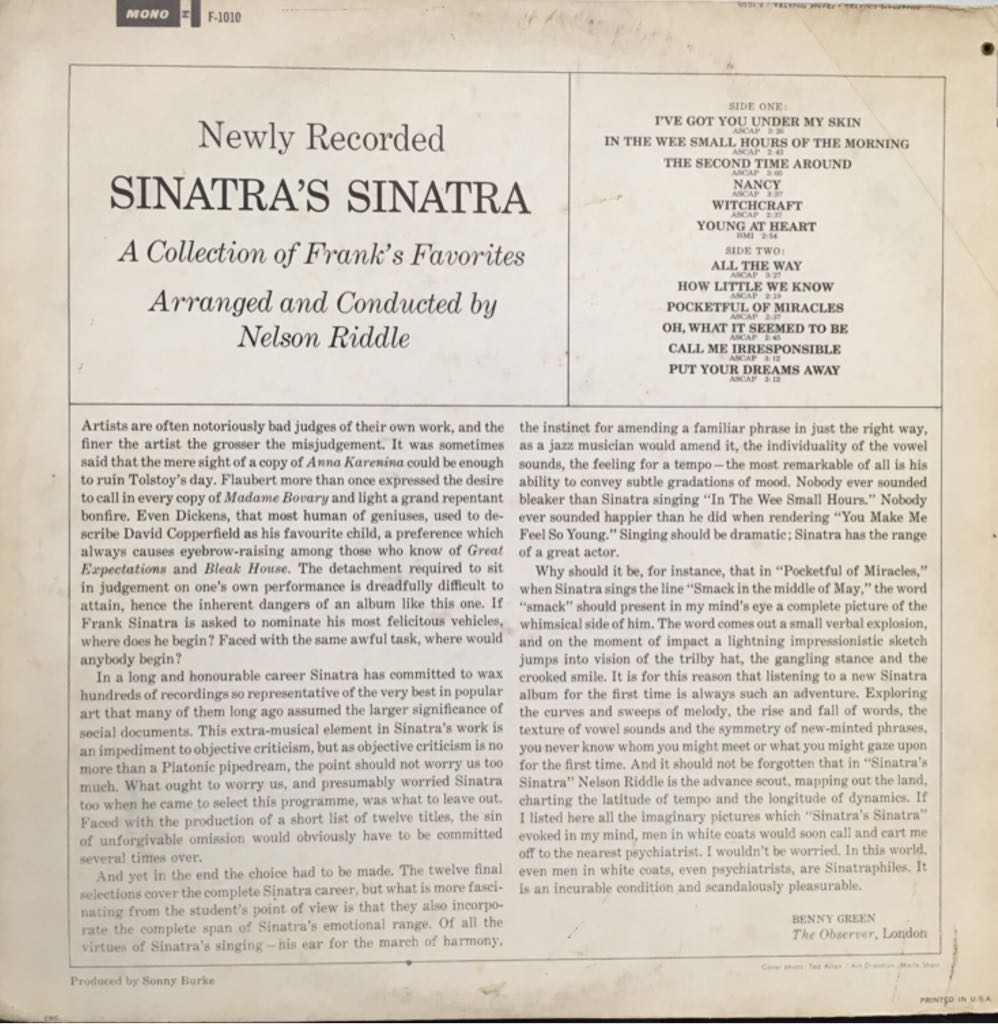Sinatra’s Sinatra - Frank Sinatra (12”) music collectible - Main Image 2