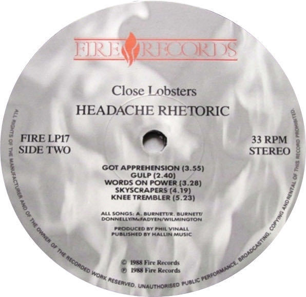 Headache Rhetoric - Close Lobsters (12”) music collectible - Main Image 3