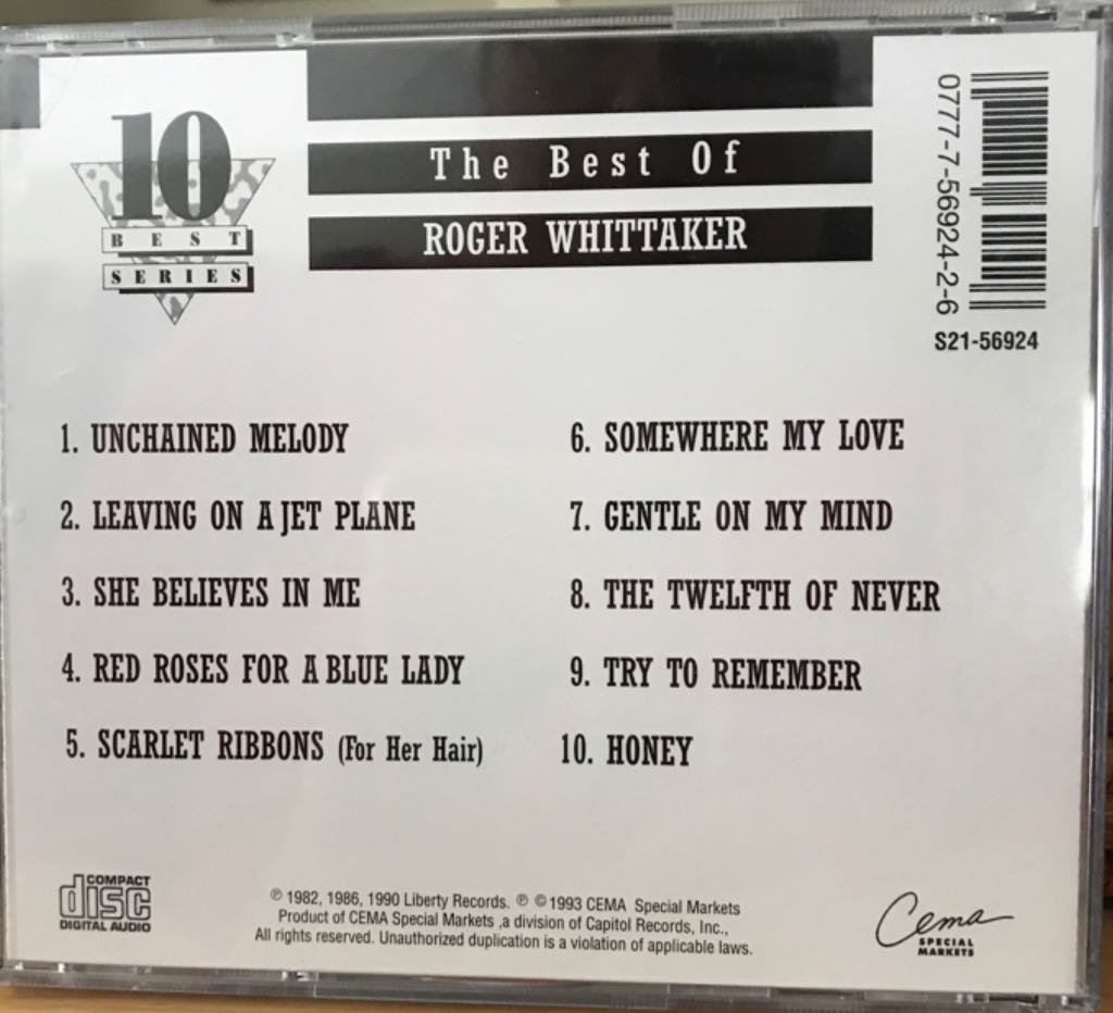 The Best Of Roger Whittaker - Roger Whittaker (CD) music collectible [Barcode 077775692426] - Main Image 2