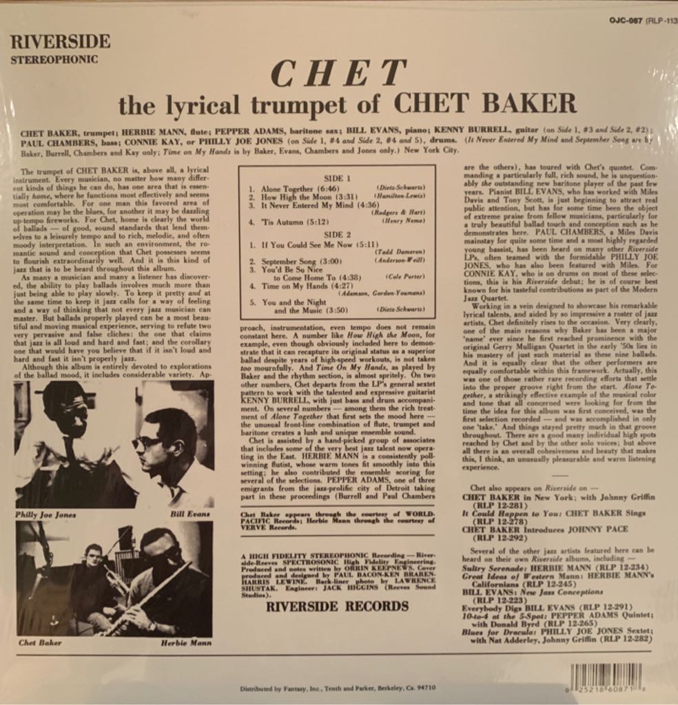 Chet - Baker, Chet (12”) music collectible [Barcode 025218608718] - Main Image 2