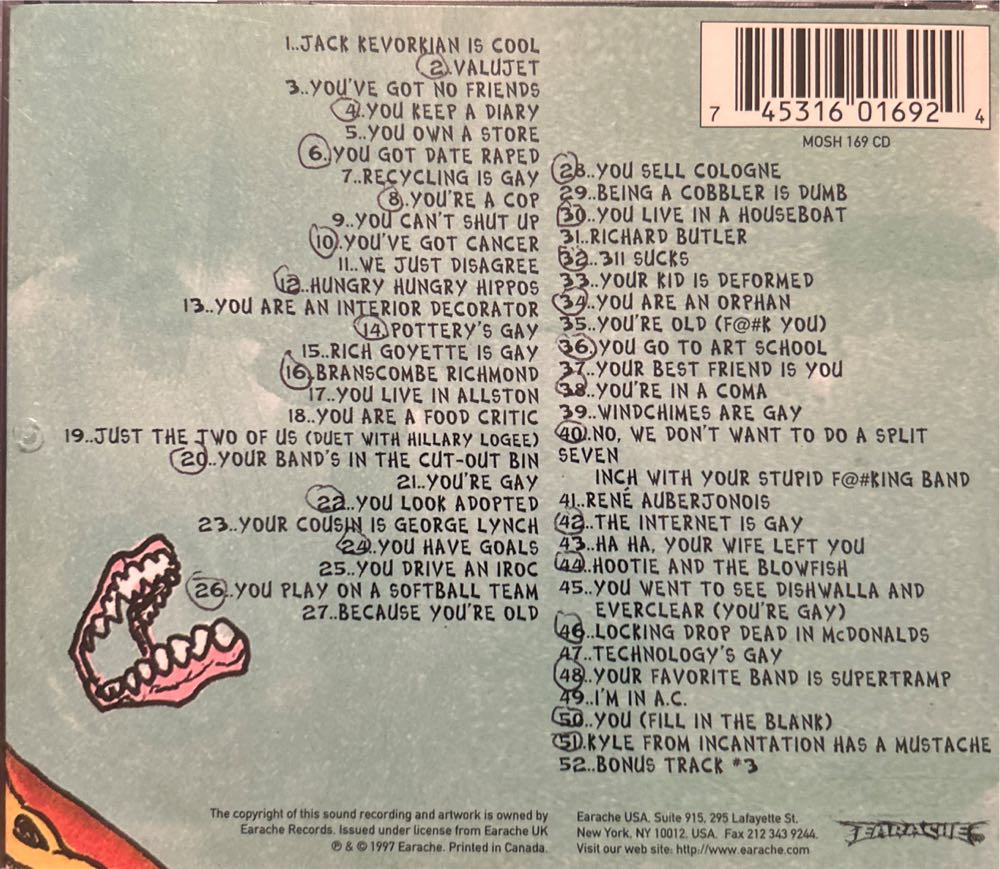 I Like It When You Die - Anal Cunt (CD) music collectible [Barcode 745316016924] - Main Image 2