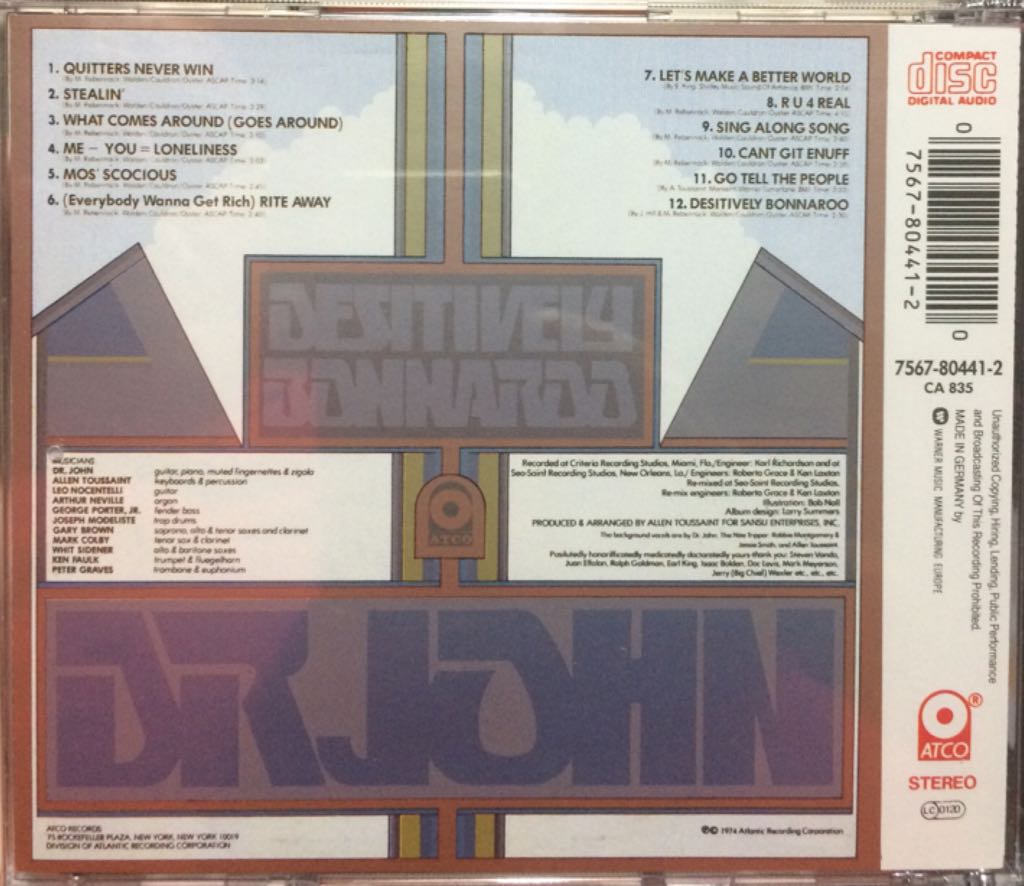 7. Desitively Bonnaroo - Dr John (CD) music collectible [Barcode 075678044120] - Main Image 2