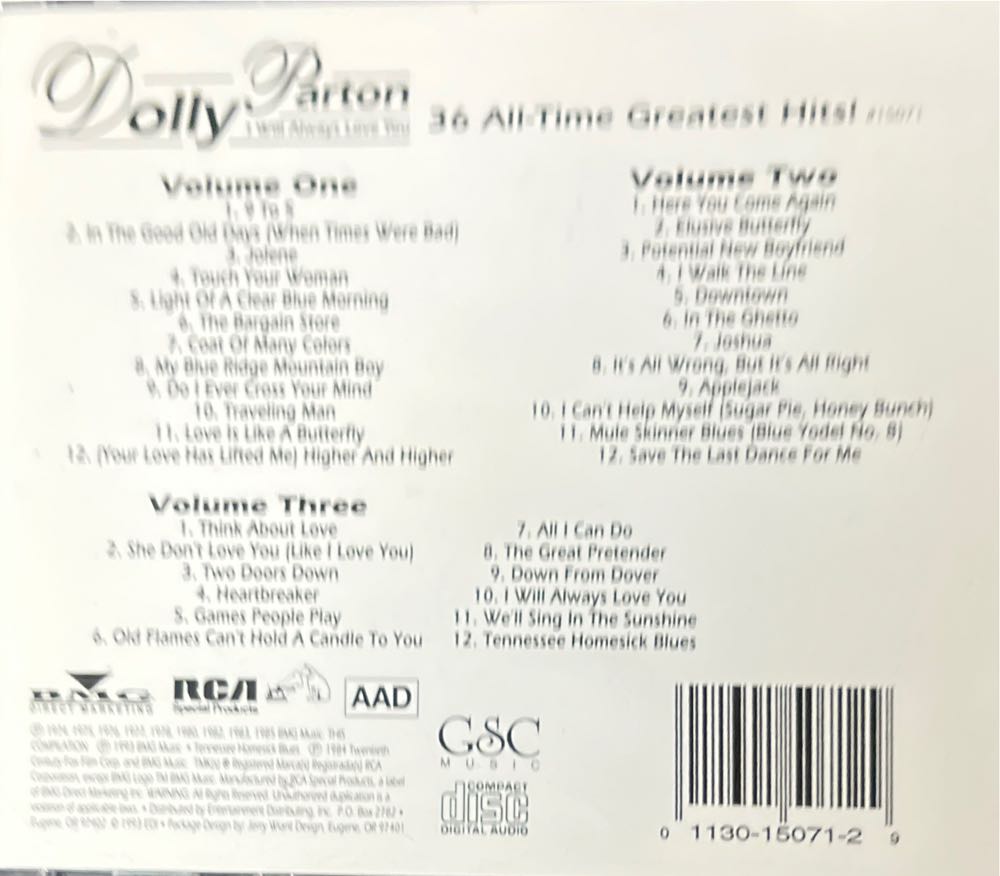 Dolly Parton 36 All Time Greatest Hits - Parton, Dolly (CD) music collectible [Barcode 011301507129] - Main Image 2