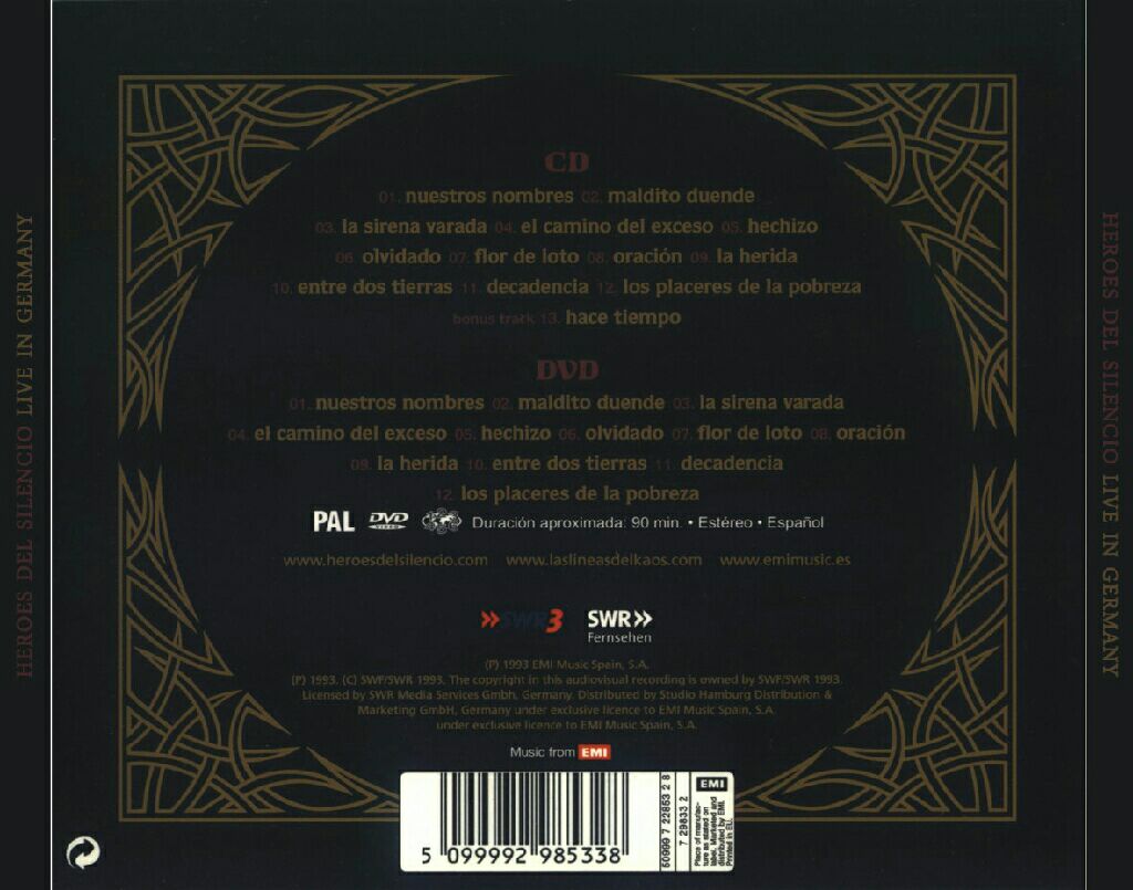 Live in Germany - Heroes Del Silencio (12”) music collectible [Barcode 5099972985311] - Main Image 2