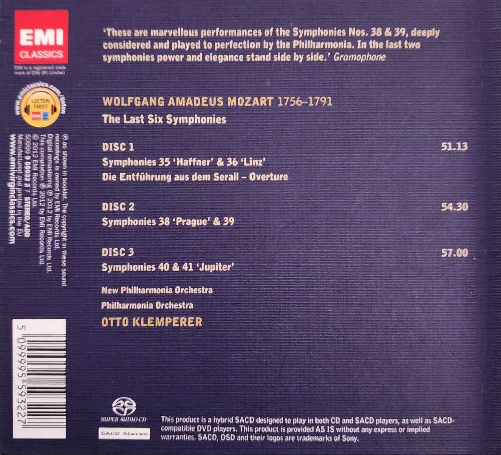 Mozart - The Last Six Symphonies - Philharmonia Orchestra (SACD) music collectible [Barcode 5099995593227] - Main Image 2