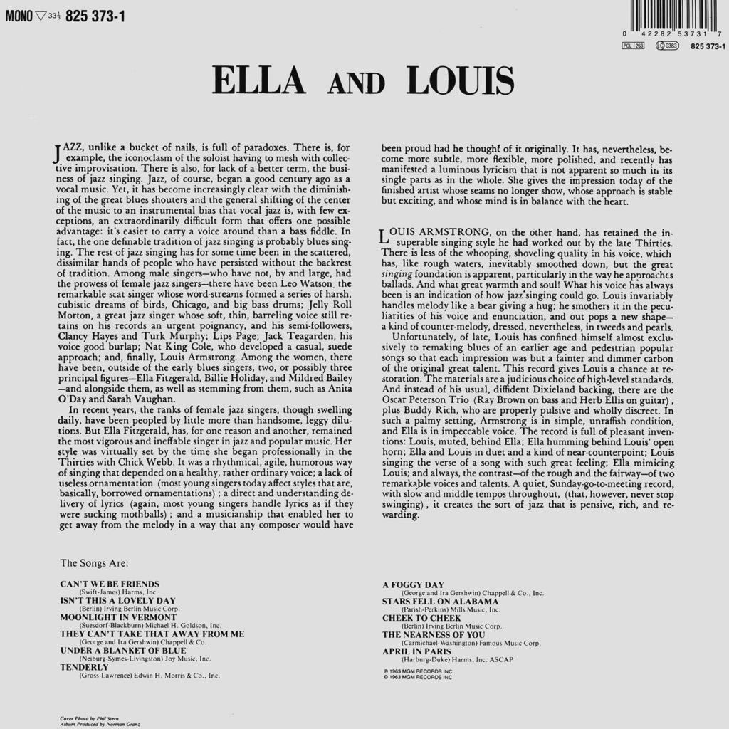 Ella & Louis - Fitzgerald, Ella/Armstrong, Louis (12” - 55) music collectible - Main Image 2
