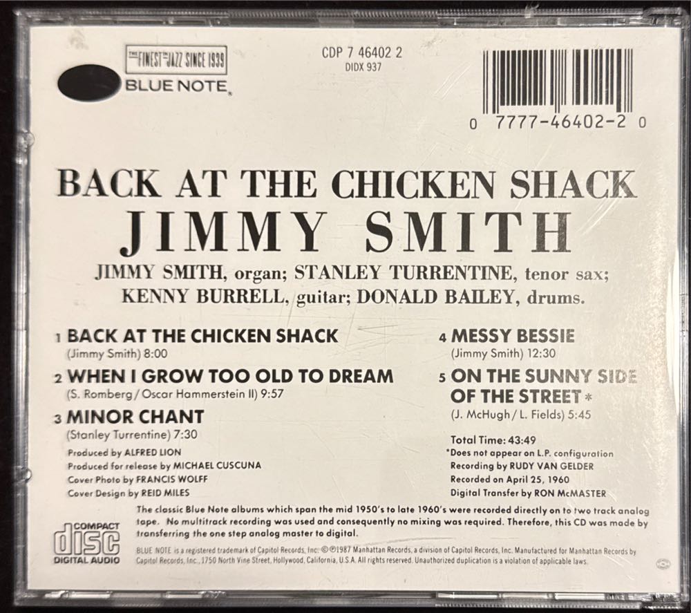 Back At The Chicken Shack - Jimmy Smith (CD - 44) music collectible [Barcode 077774640220] - Main Image 2