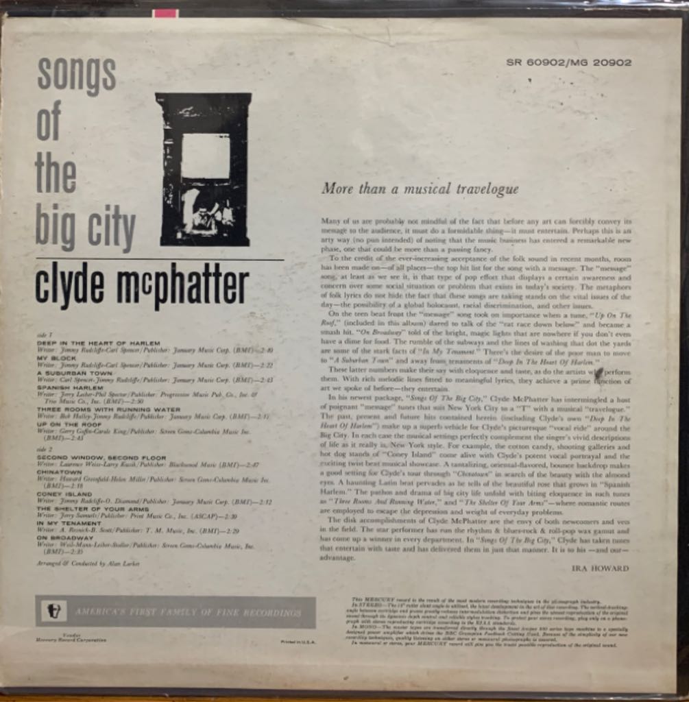 Songs Of The Big City - McPhatter, Clyde (12”) music collectible - Main Image 2