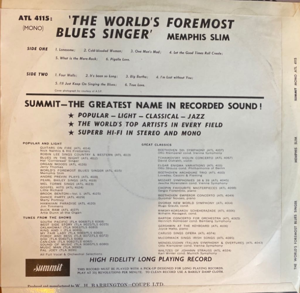 Memphis Slim - Slim, Memphis (12”) music collectible - Main Image 2