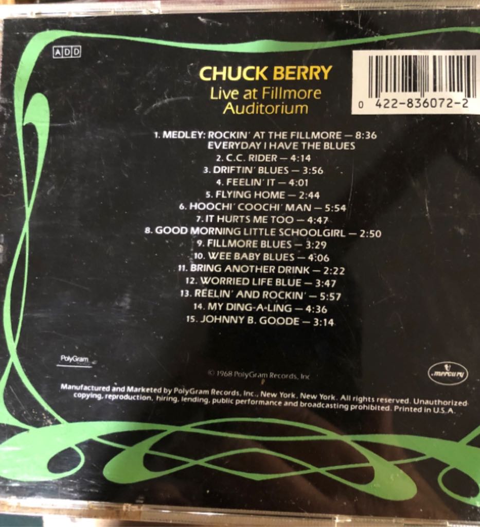 Chuck Berry - Live At The Fillmore - Berry, Chuck (CD) music collectible [Barcode 731452020345] - Main Image 2