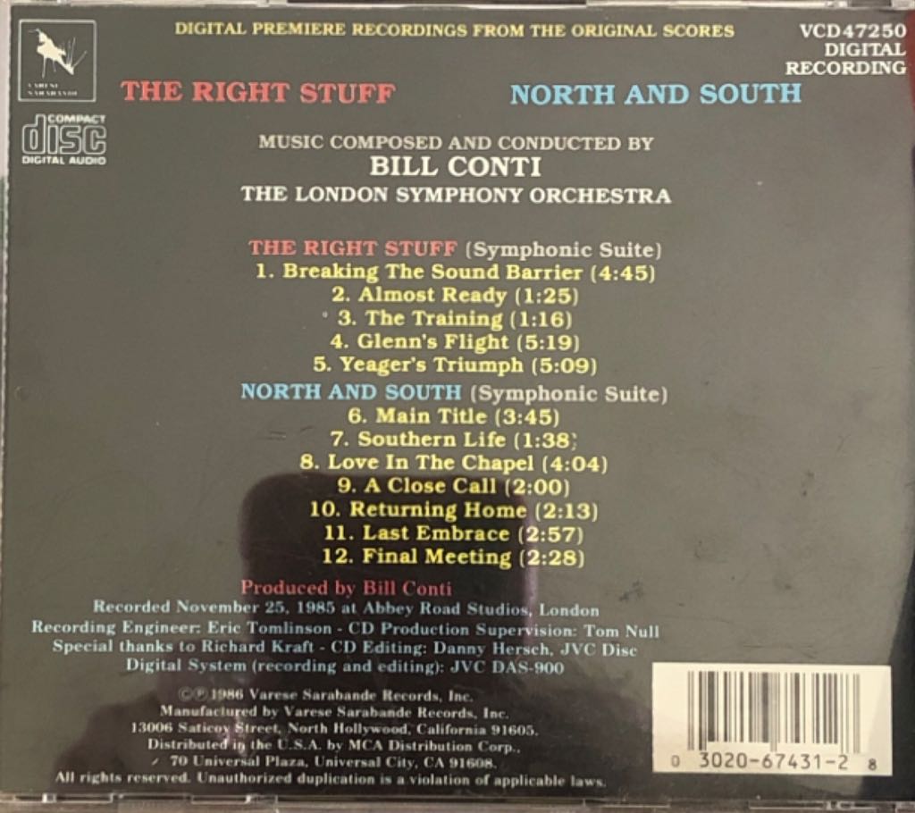 Right Stuff, The/ North And South - Conti, Bill (CD) music collectible [Barcode 030206743128] - Main Image 2