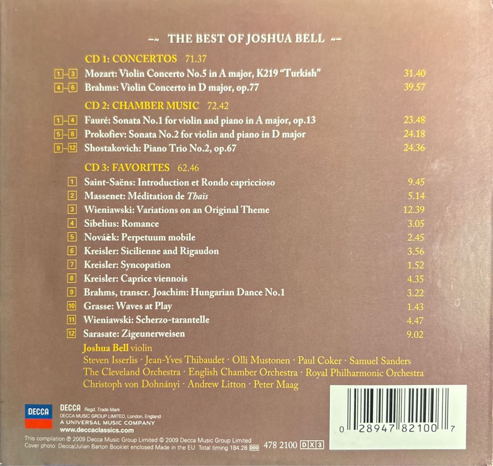 The Best Of Joshua Bell: The Decca Years - Joshua Bell (CD) music collectible [Barcode 028947821007] - Main Image 2