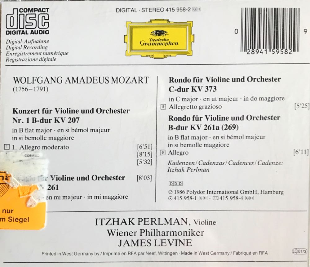 Violin Concerto No. 1 - Mozart, Wolfgang Amadeus (CD) music collectible [Barcode 028941595829] - Main Image 2