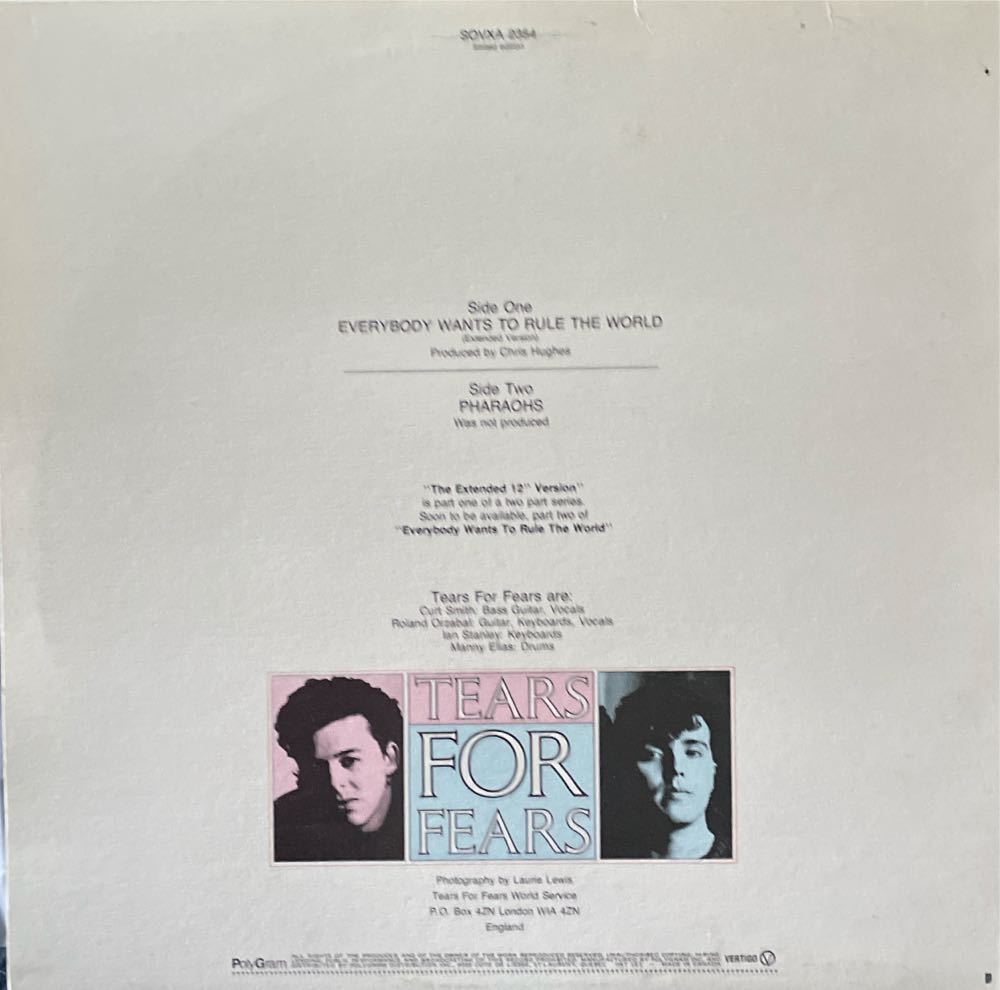 Everybody Wants To Rule The World - Tears For Fears (12”) music collectible - Main Image 3