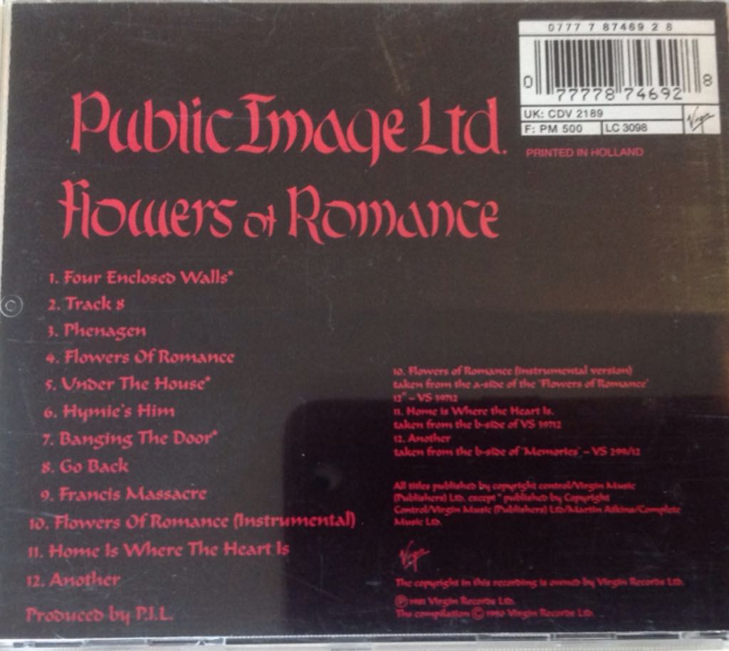 Flowers Of Romance - Public Image Ltd (12” - 3318) music collectible [Barcode 077778746928] - Main Image 2