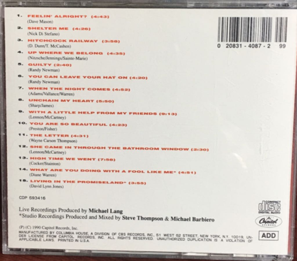 Live - Joe Cocker (CD) music collectible [Barcode 020831408721] - Main Image 2