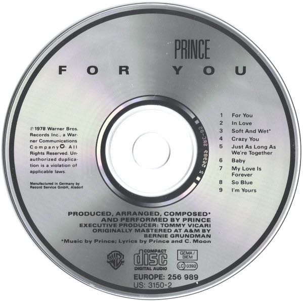 For You - Prince (CD - 34) music collectible [Barcode 075992734820] - Main Image 4