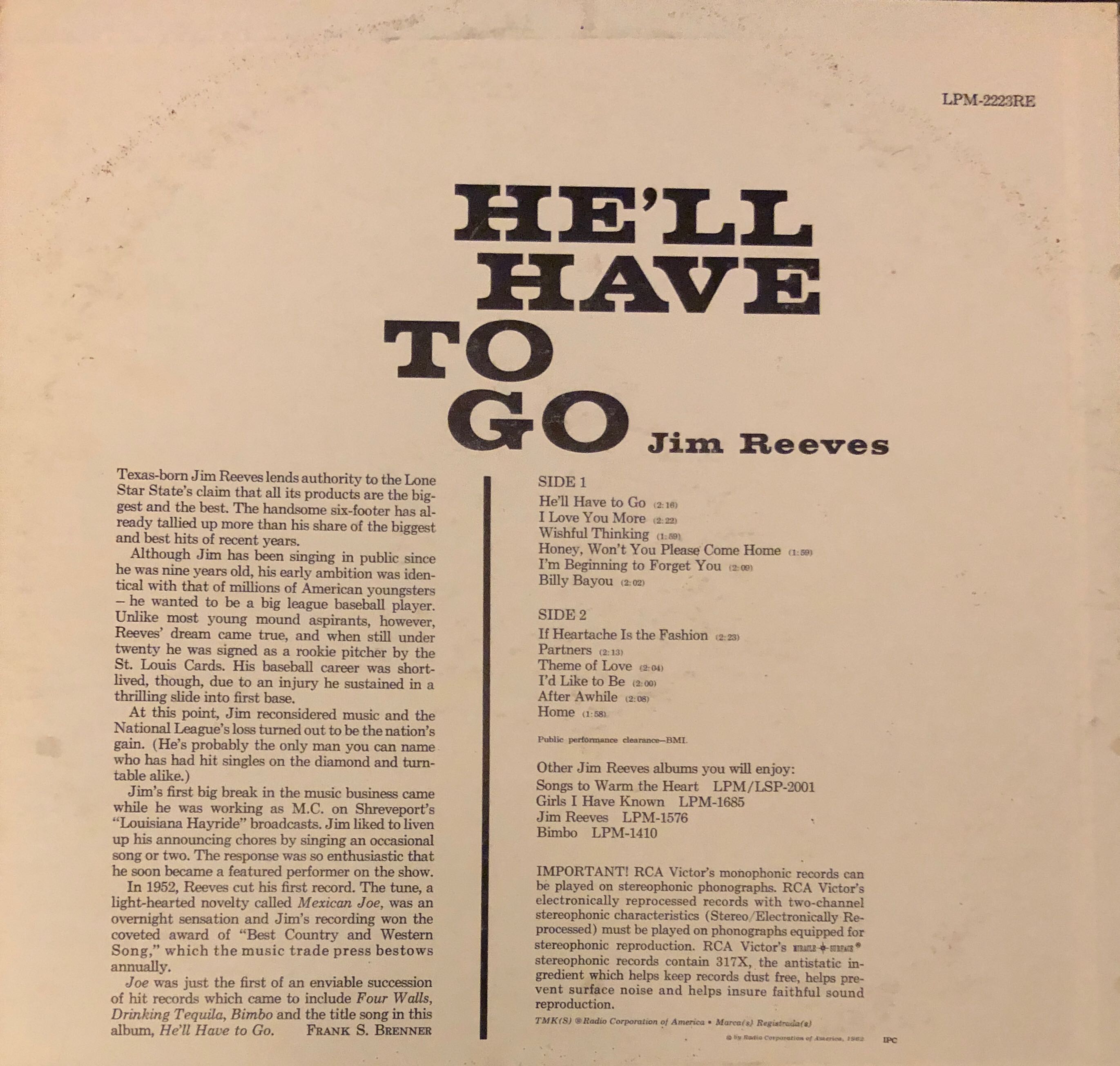 He’ll Have To Go - Jim Reeves music collectible - Main Image 2