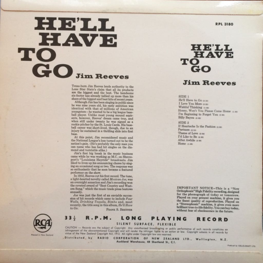 He’ll Have To Go - Jim Reeves (CD) music collectible - Main Image 2