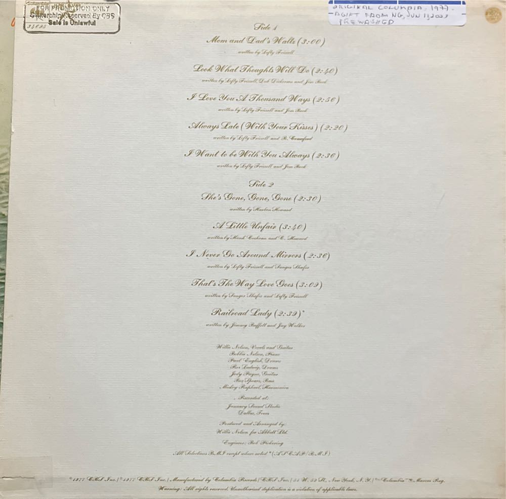 To Lefty From Willie - Nelson, Willie (12” - 30) music collectible - Main Image 2