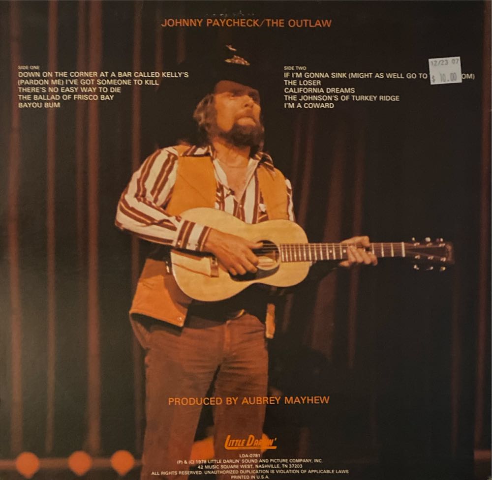 The Outlaw  - Johnny Paycheck (12”) music collectible - Main Image 2